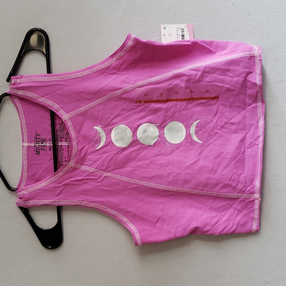 NEW women's small pink/purple cotton cropped tank vertical moon phases